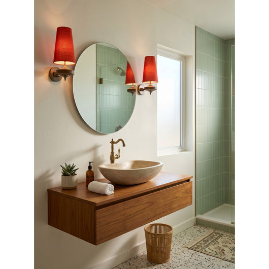 Hardwired Walnut Wall Sconce - Red / 1 head