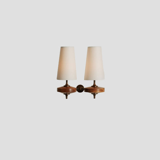 Hardwired Walnut Wall Sconce - White