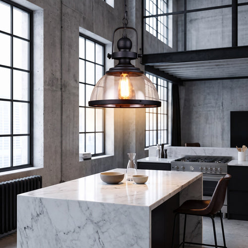 Industrial Glass Pendant Light