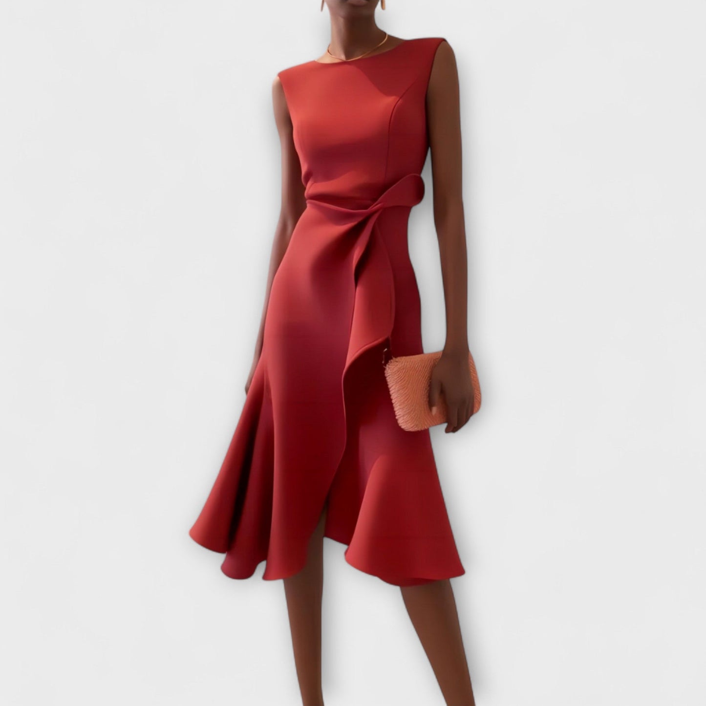 Inès Side-Ruffle Midi Dress
