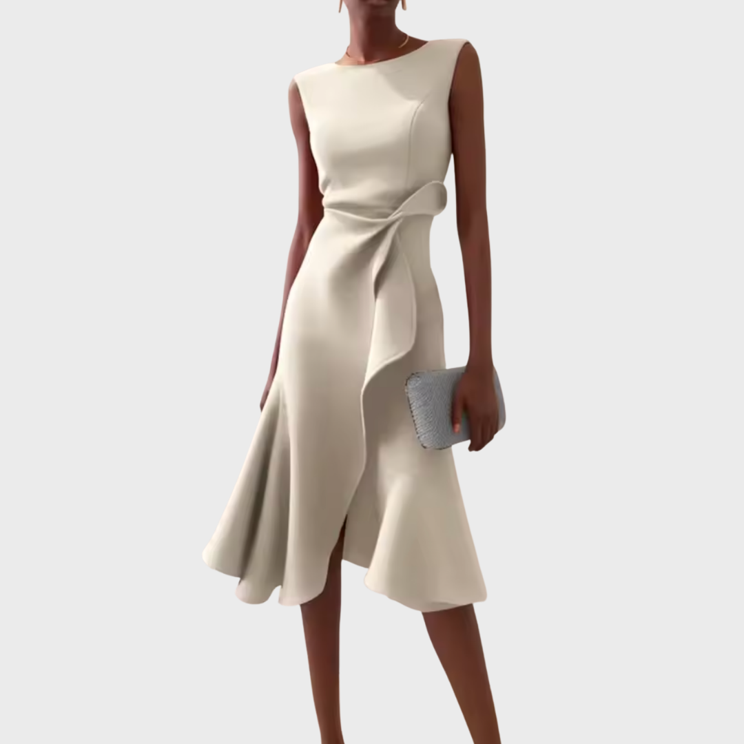 Inès Side-Ruffle Midi Dress