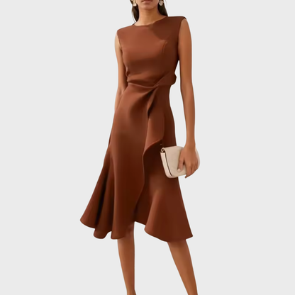 Inès Side-Ruffle Midi Dress