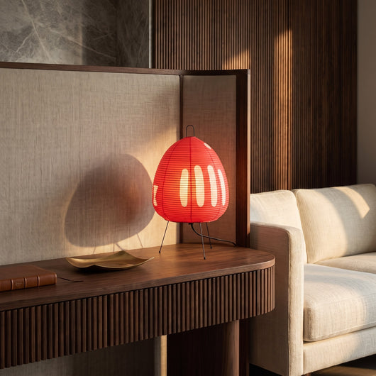 Japandi Rice Paper Table Lamp - Red