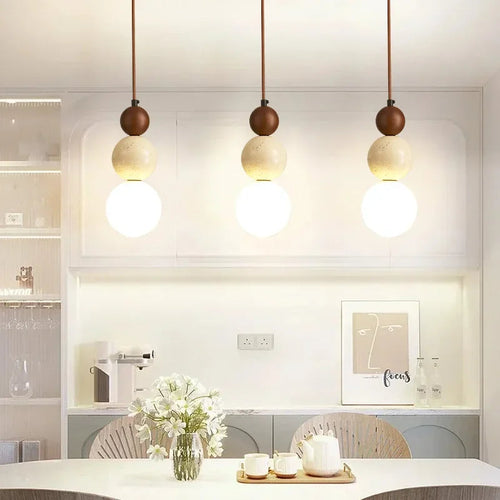 Japandi Travertine Stone Pendant Light