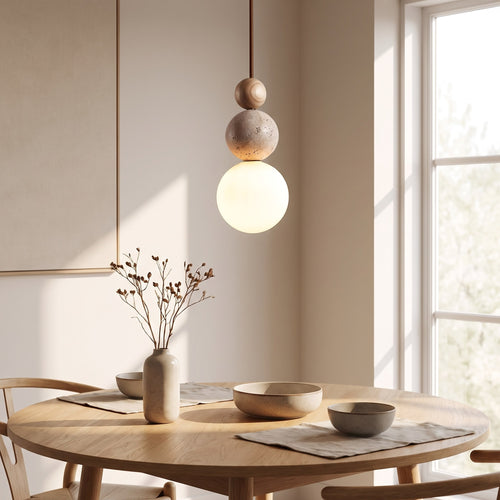 Japandi Travertine Stone Pendant Light