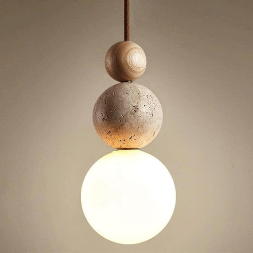 Japandi Travertine Stone Pendant Light