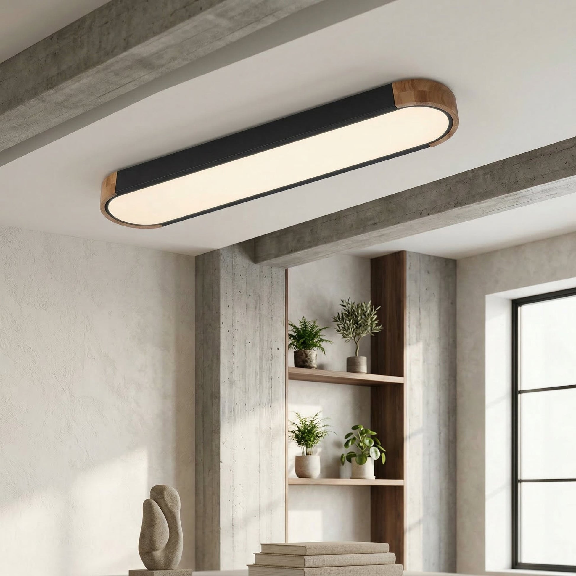 Japandi Wood and Metal LED Flush Mount Ceiling Light
