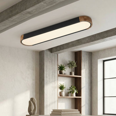Japandi Wood and Metal LED Flush Mount Ceiling Light
