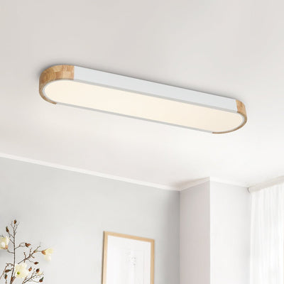 Japandi Wood and Metal LED Flush Mount Ceiling Light