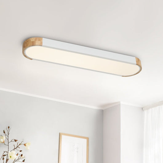Japandi Wood and Metal LED Flush Mount Ceiling Light