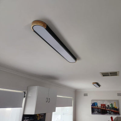 Japandi Wood and Metal LED Flush Mount Ceiling Light - Black (95CM)