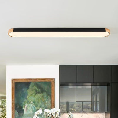 Japandi Wood and Metal LED Flush Mount Ceiling Light - Black (120CM)