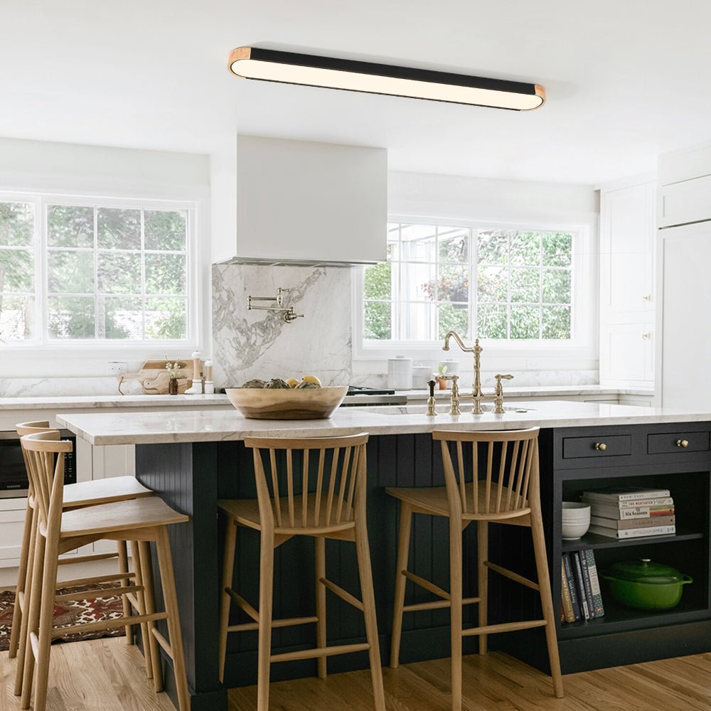 Japandi Wood and Metal LED Flush Mount Ceiling Light