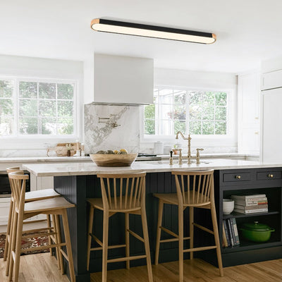 Japandi Wood and Metal LED Flush Mount Ceiling Light