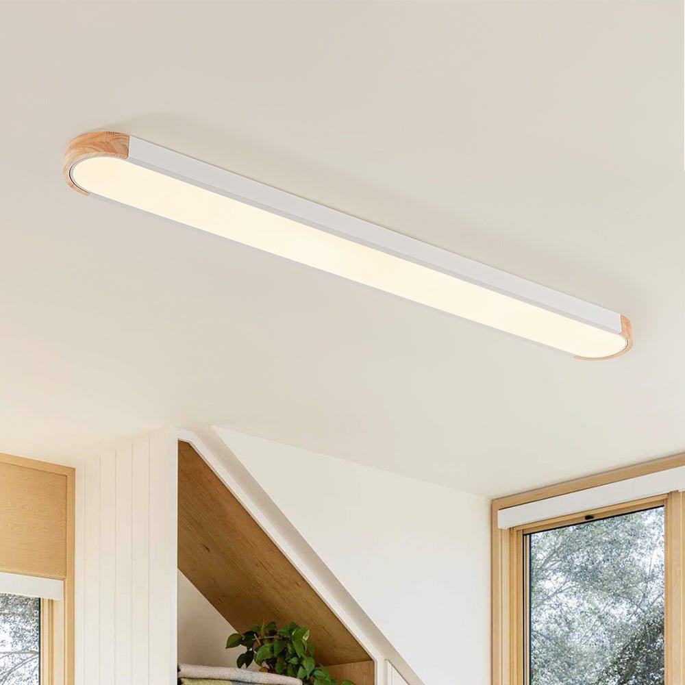 Japandi Wood and Metal LED Flush Mount Ceiling Light - White (120CM)