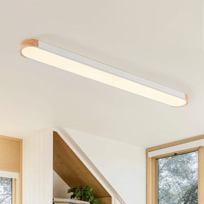 Japandi Wood and Metal LED Flush Mount Ceiling Light - White (120CM)