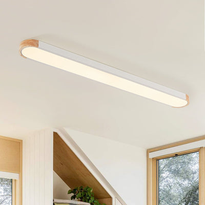 Japandi Wood and Metal LED Flush Mount Ceiling Light - White (120CM)