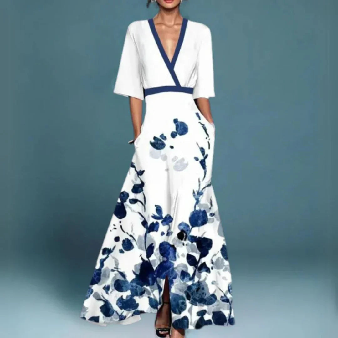 Juliette Floral-Embroidered V-Neck Maxi Dress