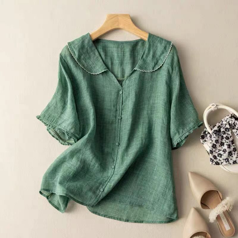 Laurence Peter Pan-Collar Linen Blouse