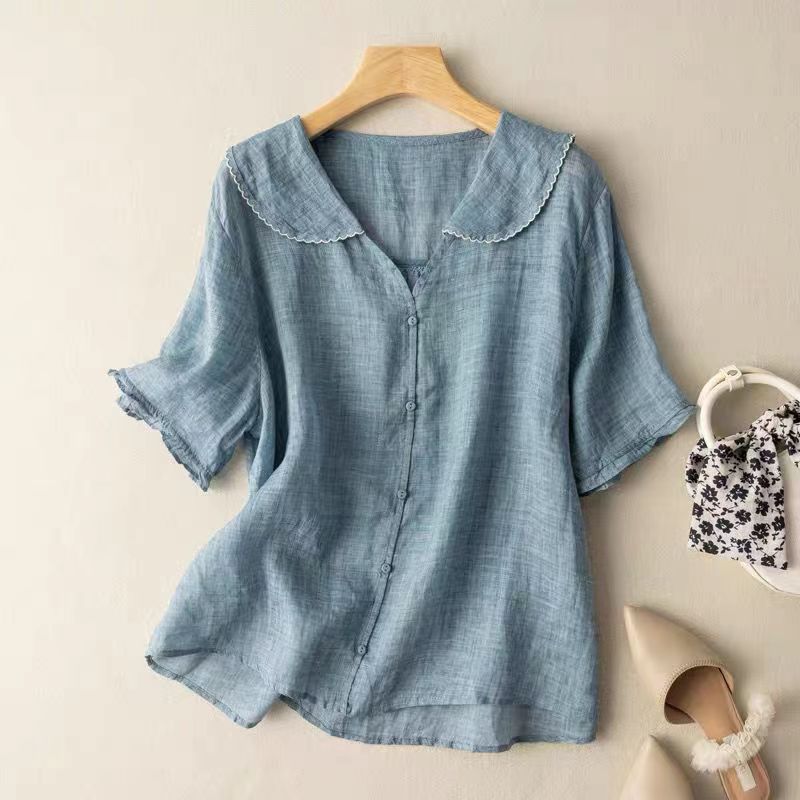 Laurence Peter Pan-Collar Linen Blouse
