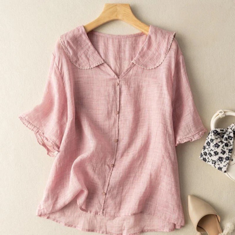 Laurence Peter Pan-Collar Linen Blouse