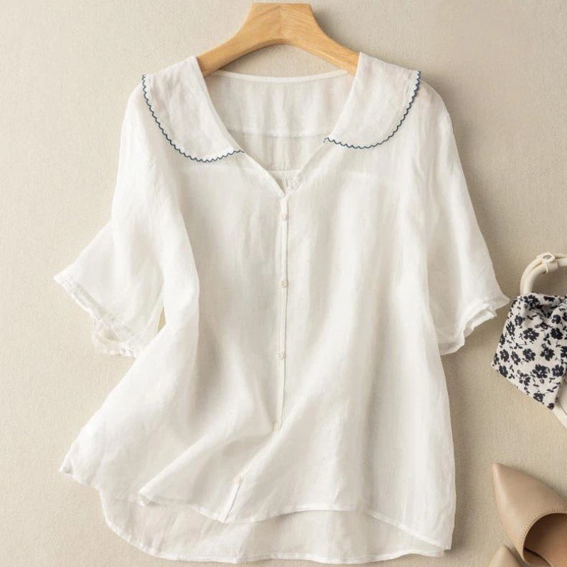 Laurence Peter Pan-Collar Linen Blouse