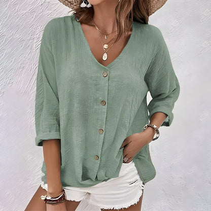 Léonie V-Neck Button-Front Blouse