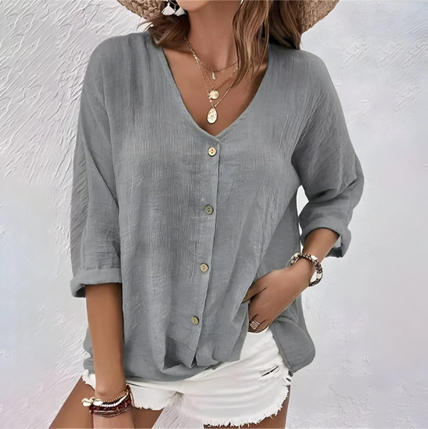 Léonie V-Neck Button-Front Blouse