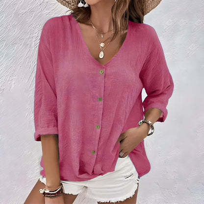 Léonie V-Neck Button-Front Blouse