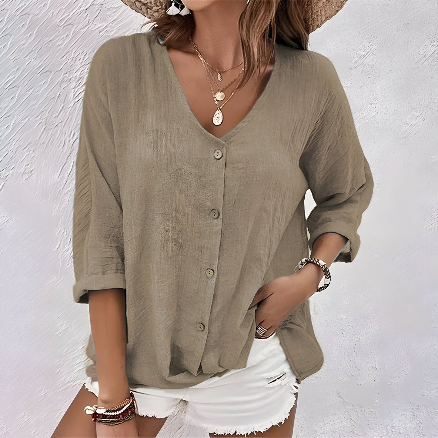 Léonie V-Neck Button-Front Blouse