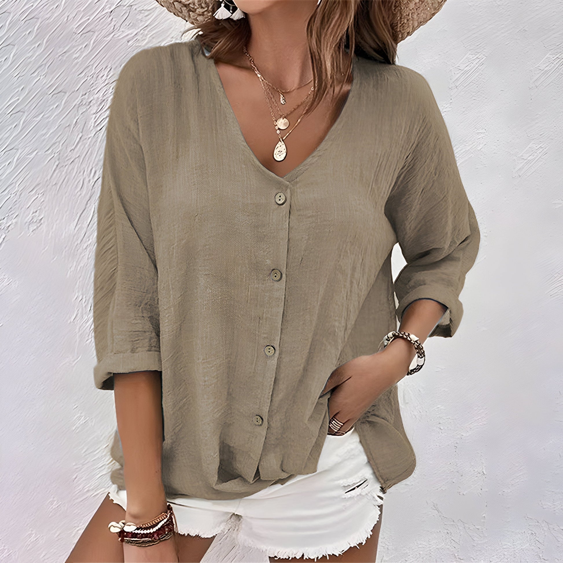 Léonie V-Neck Button-Front Blouse