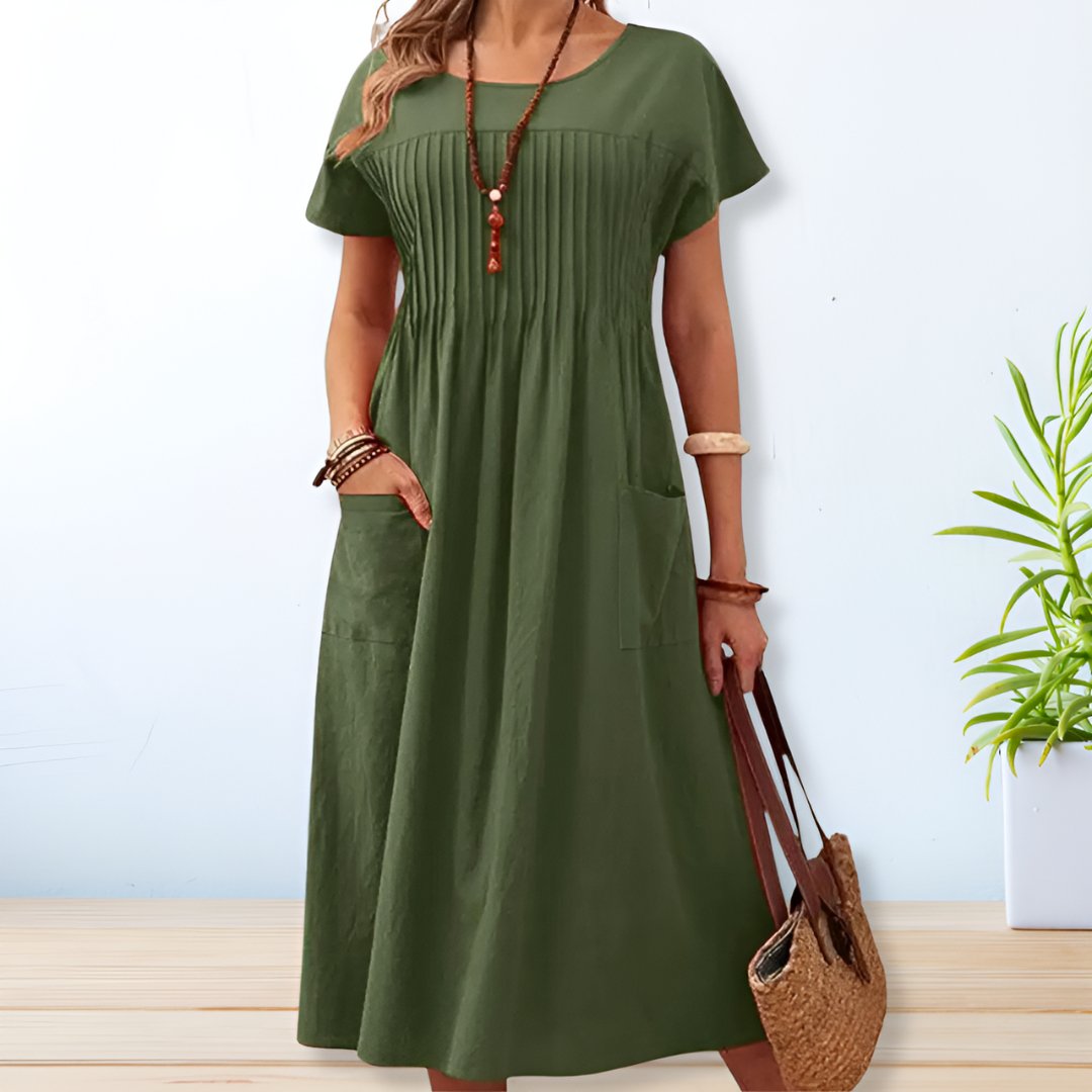 Lisette Pintuck-Bodice Midi Dress