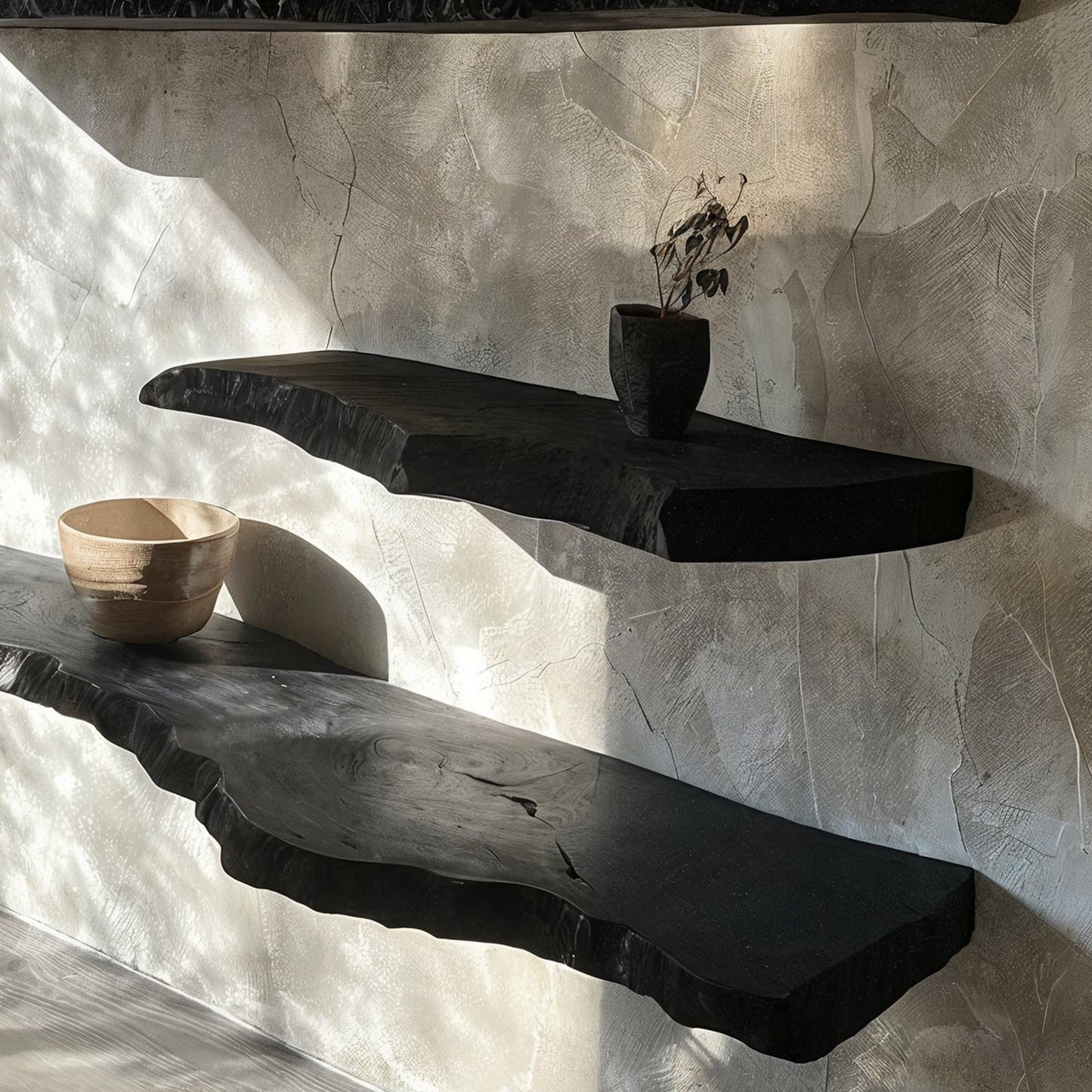 Live Edge Floating Wood Shelf - Black