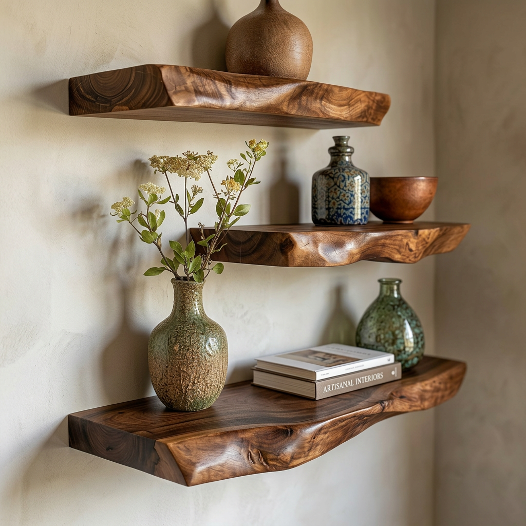 Live Edge Walnut Floating Shelf - Brown