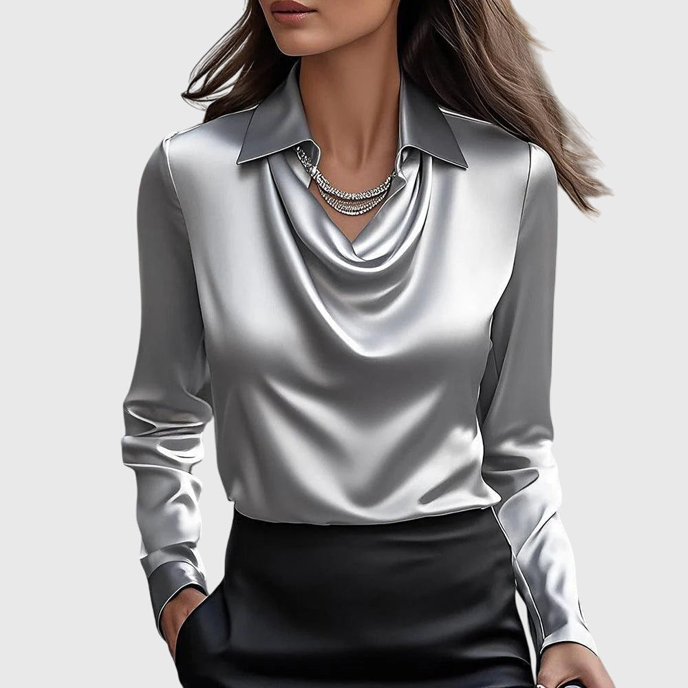 Louise Cowl-Neck Satin Blouse