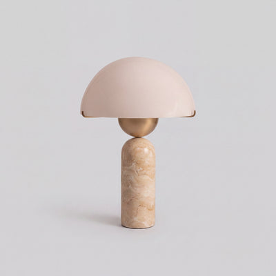 Marble-Look Stone Base Dome Table Lamp - Beige Travertine