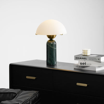 Marble-Look Stone Base Dome Table Lamp - Green Marble