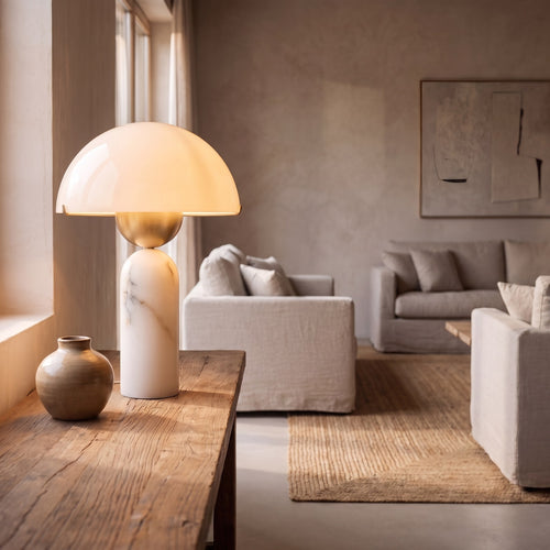 Marble-Look Stone Base Dome Table Lamp