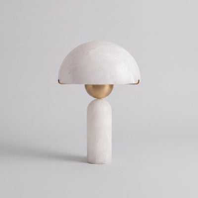 Marble-Look Stone Base Dome Table Lamp - White Alabaster