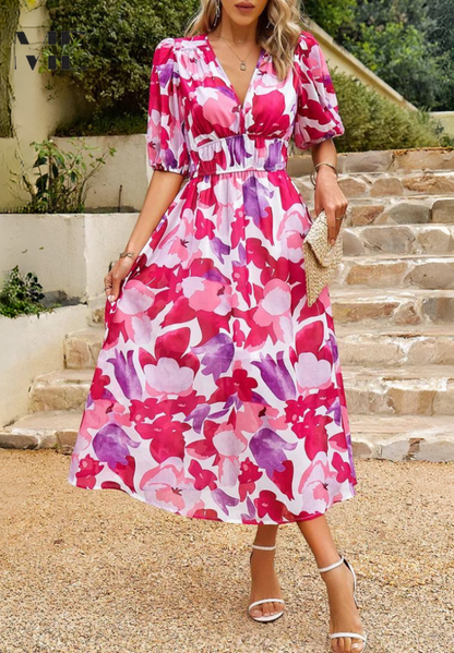 Margaux Abstract Floral Print Midi Dress