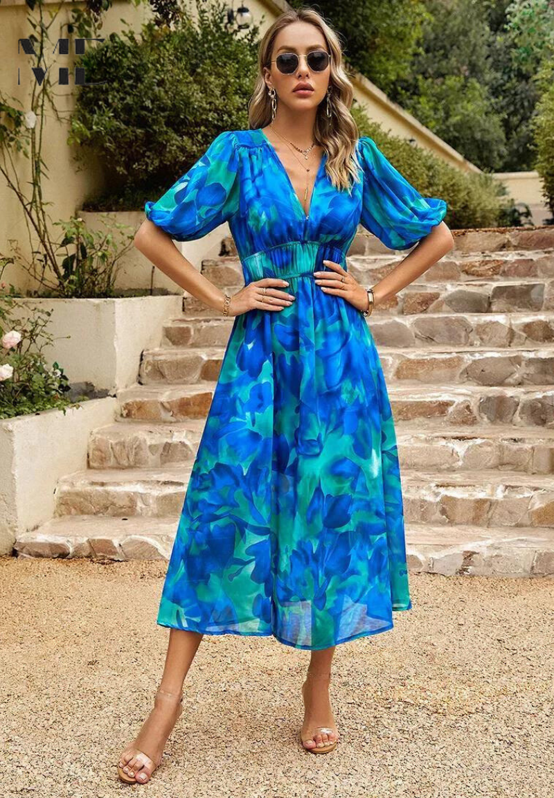 Margaux Abstract Floral Print Midi Dress