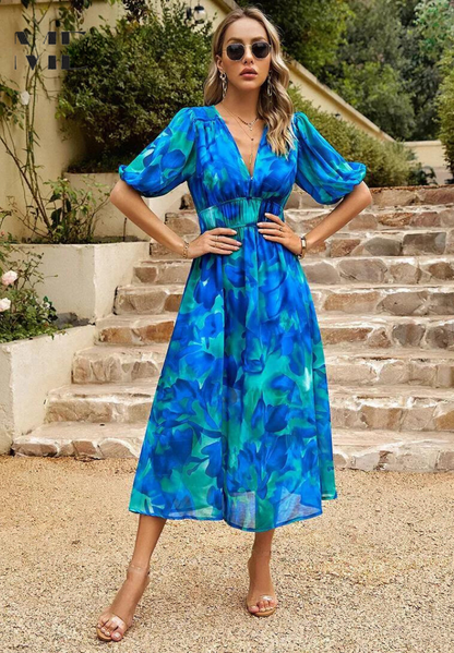 Margaux Abstract Floral Print Midi Dress