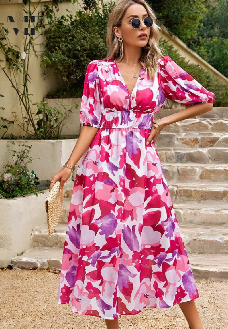 Margaux Abstract Floral Print Midi Dress