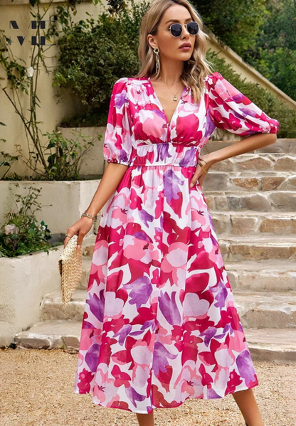 Margaux Abstract Floral Print Midi Dress