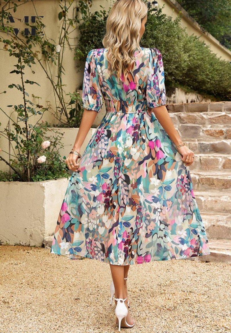 Margaux Abstract Floral Print Midi Dress