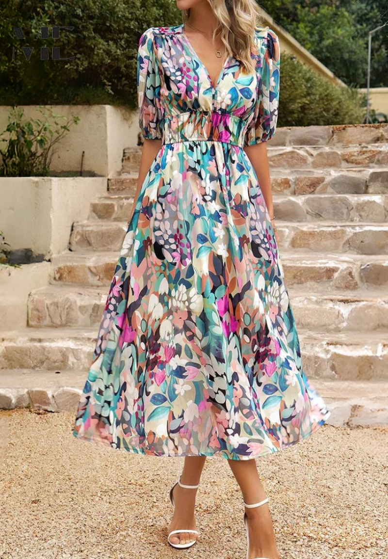 Margaux Abstract Floral Print Midi Dress