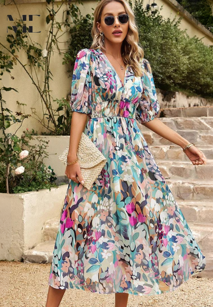 Margaux Abstract Floral Print Midi Dress