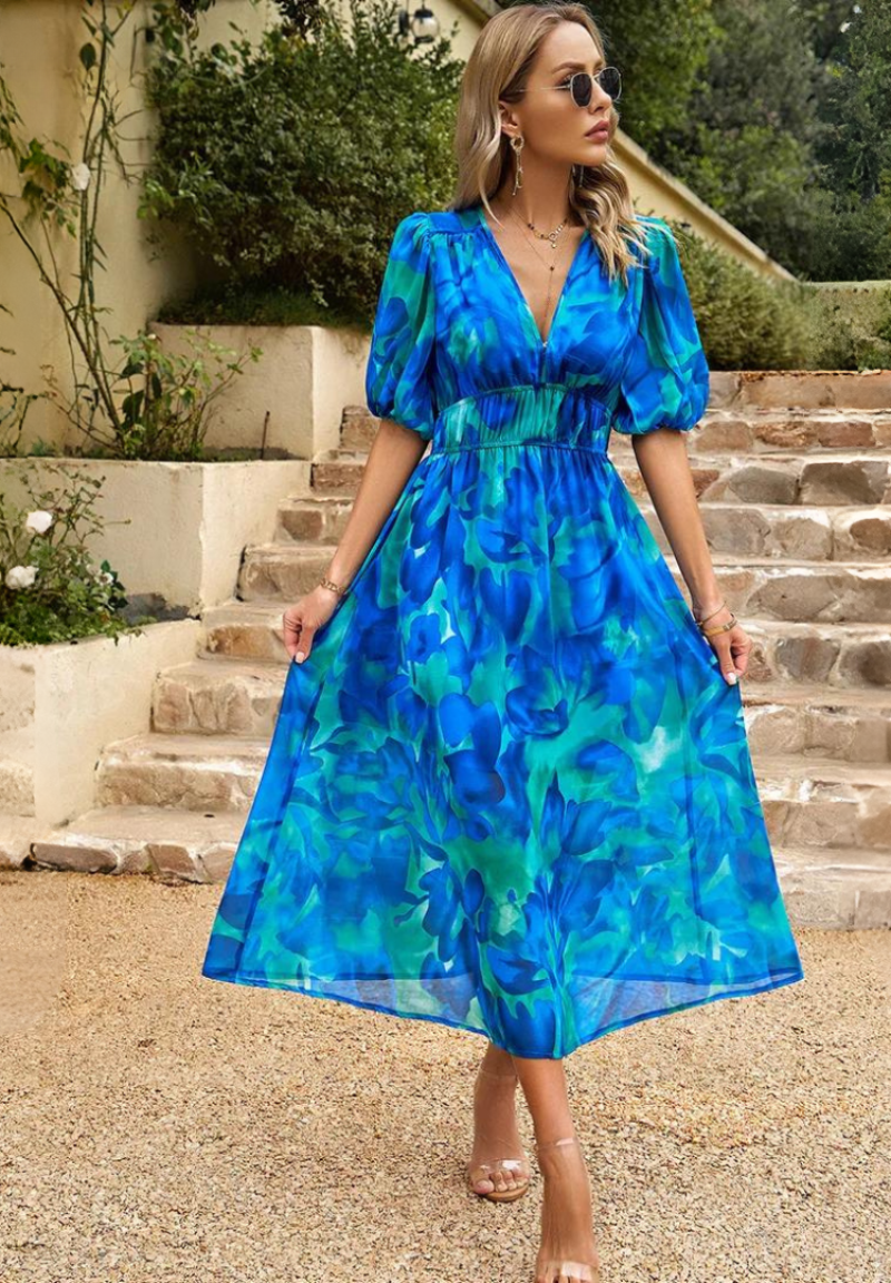 Margaux Abstract Floral Print Midi Dress