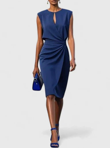 Margaux Keyhole-Neck Ruched Midi Dress