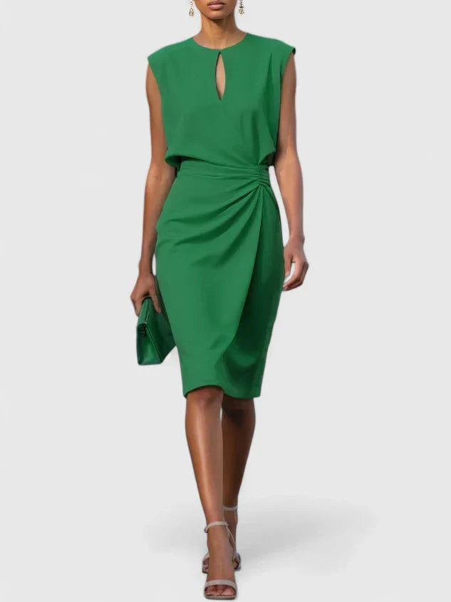 Margaux Keyhole-Neck Ruched Midi Dress